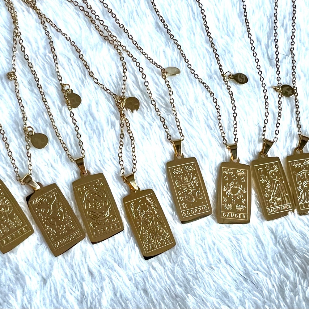 GOLD Stainless Steel ZODIAC ASTROLOGY Necklace Pendant Scorpio Leo Aries Virgo - Picture 13 of 15